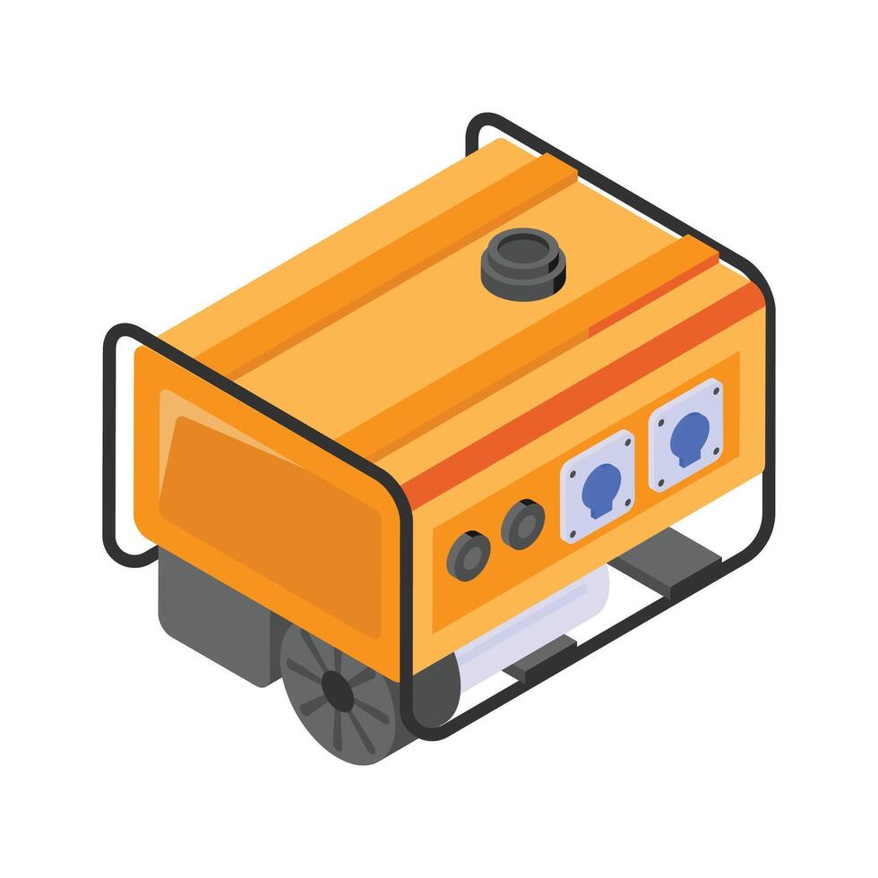 Electricity generating machine icon in isometric style, editable of generator vector