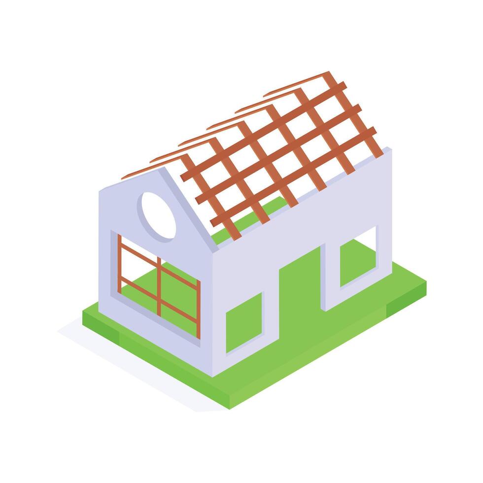 Roof structure, building framework isometric icon in trendy design style vector