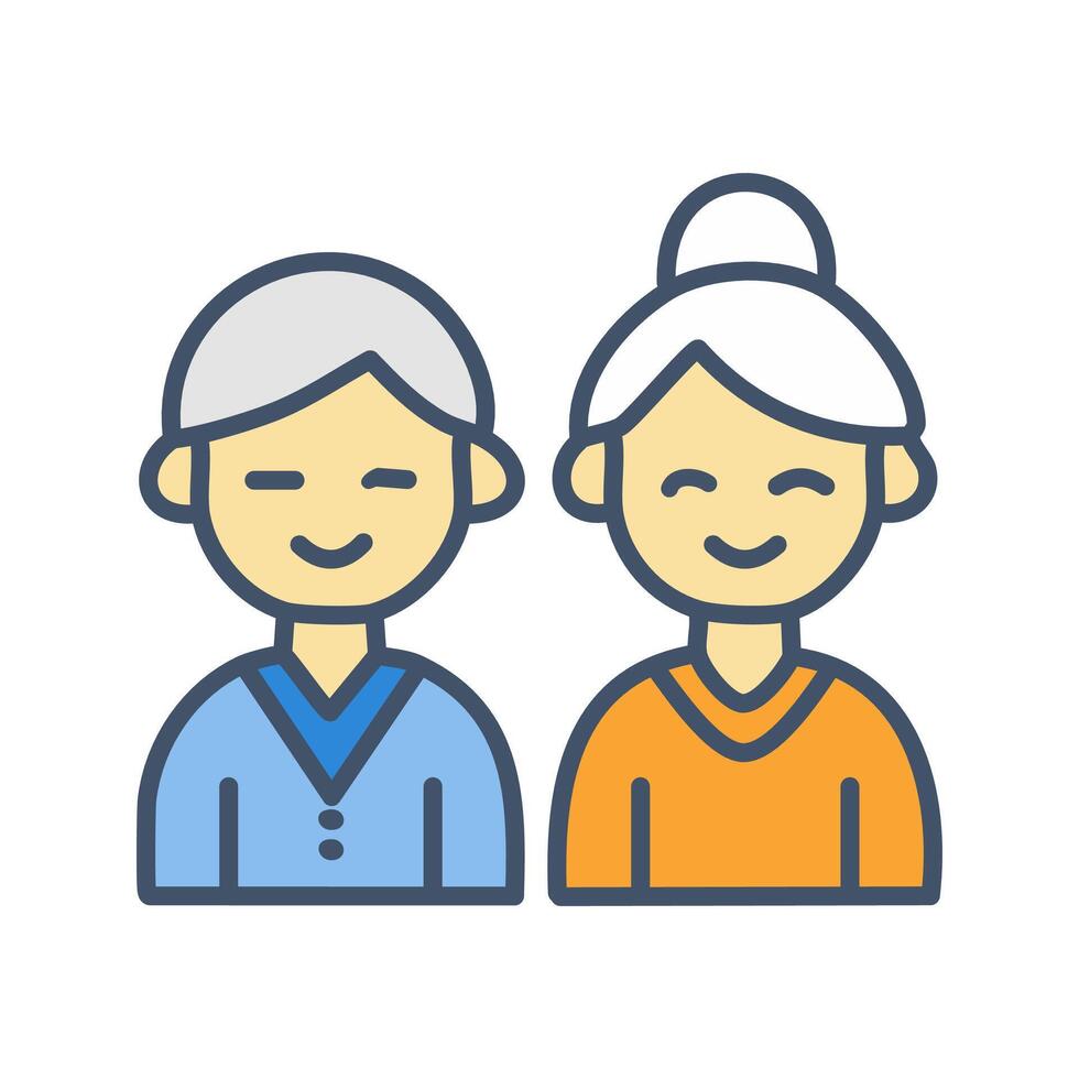 Elderly couple flat color icon. Elderly man and woman characters. vector