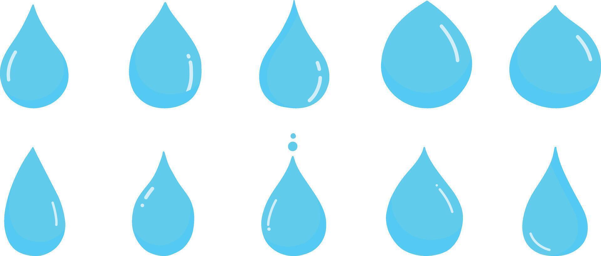 Set of water drop icon. Blue water droplet flat illustration. Water or oil drop shape isolated on transparent background vector