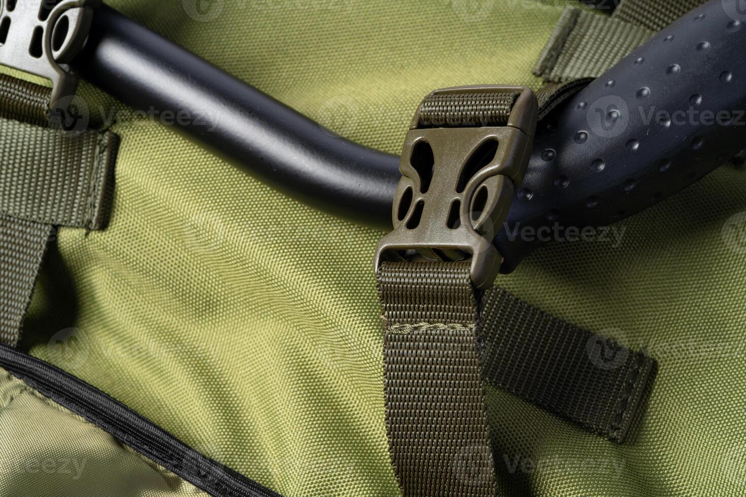Close up still life of a green army tactical backpack photo