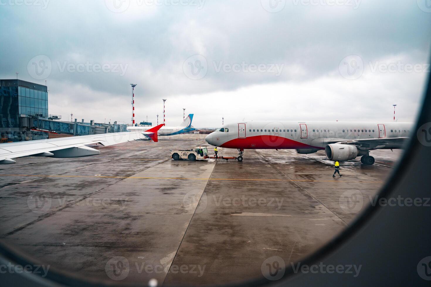 View through window of aircraft during flight photo