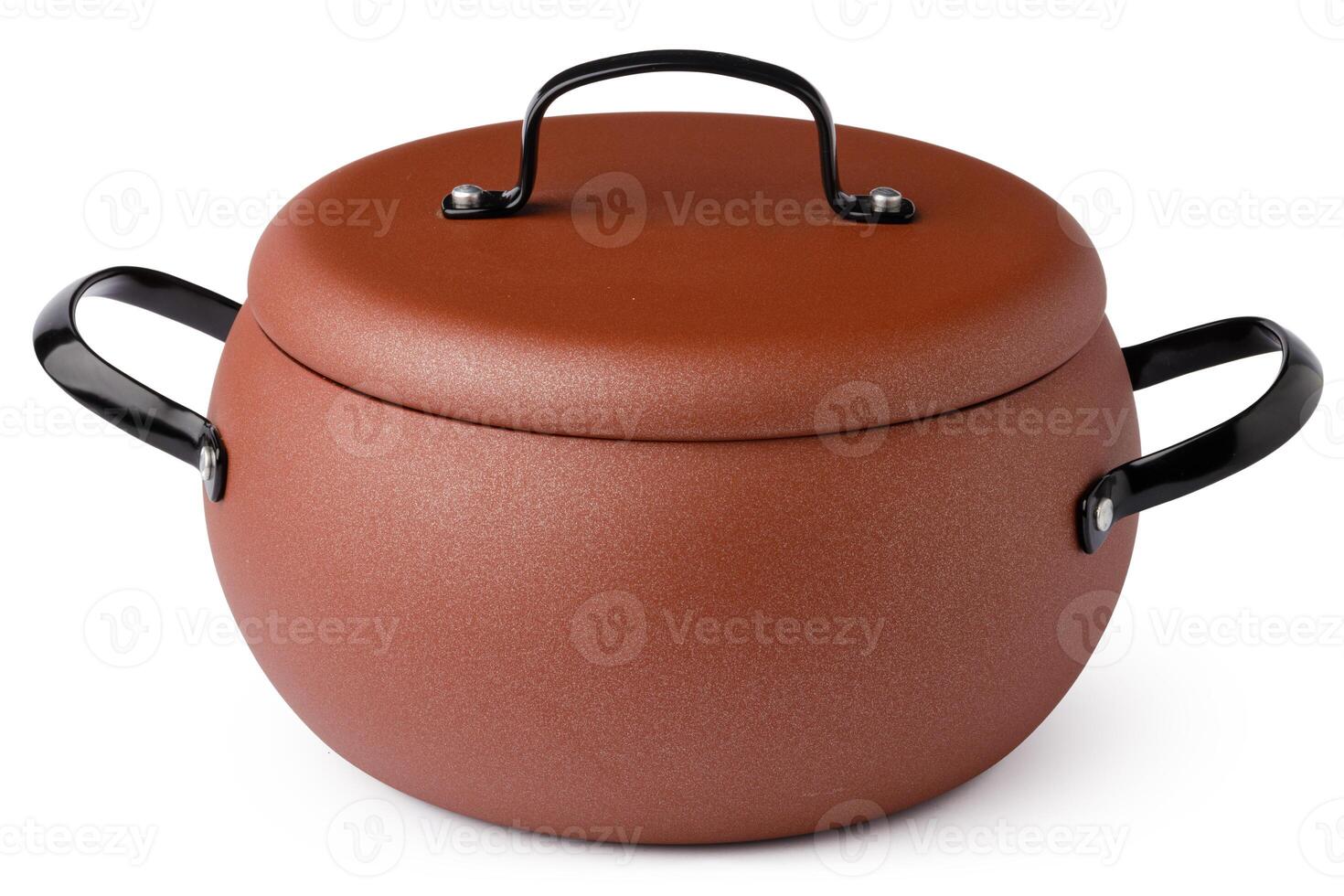 Non-stick casserole with lid isolated on white photo