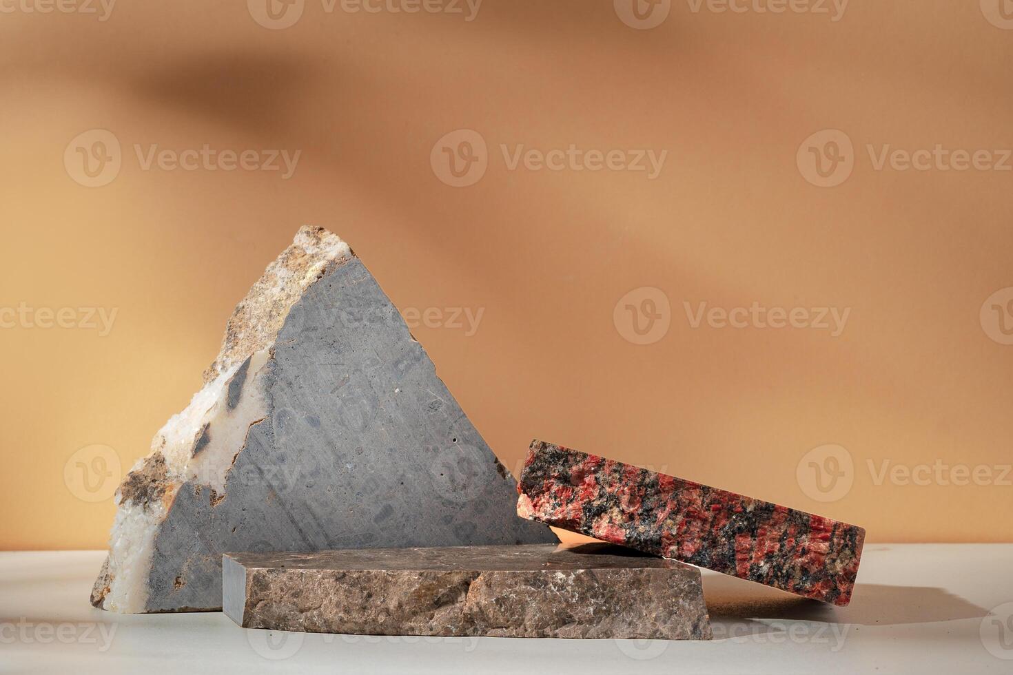 Stone display mockup for advertising against beige background photo