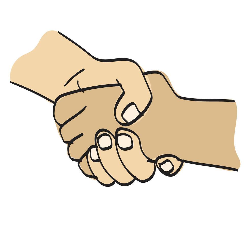 closeup shaking hands illustration hand drawn isolated on white background vector