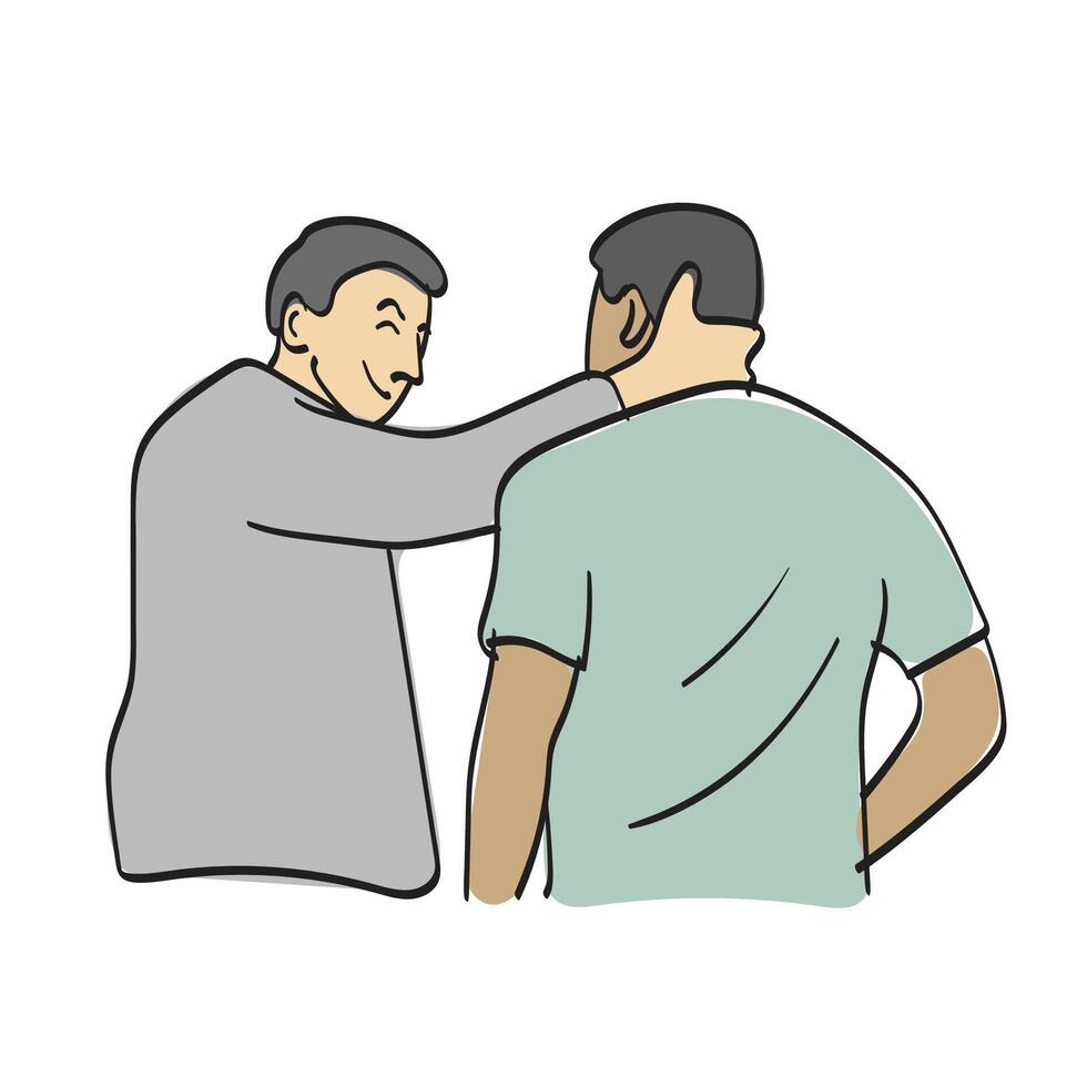 man supporting his friend illustration hand drawn isolated on white background vector