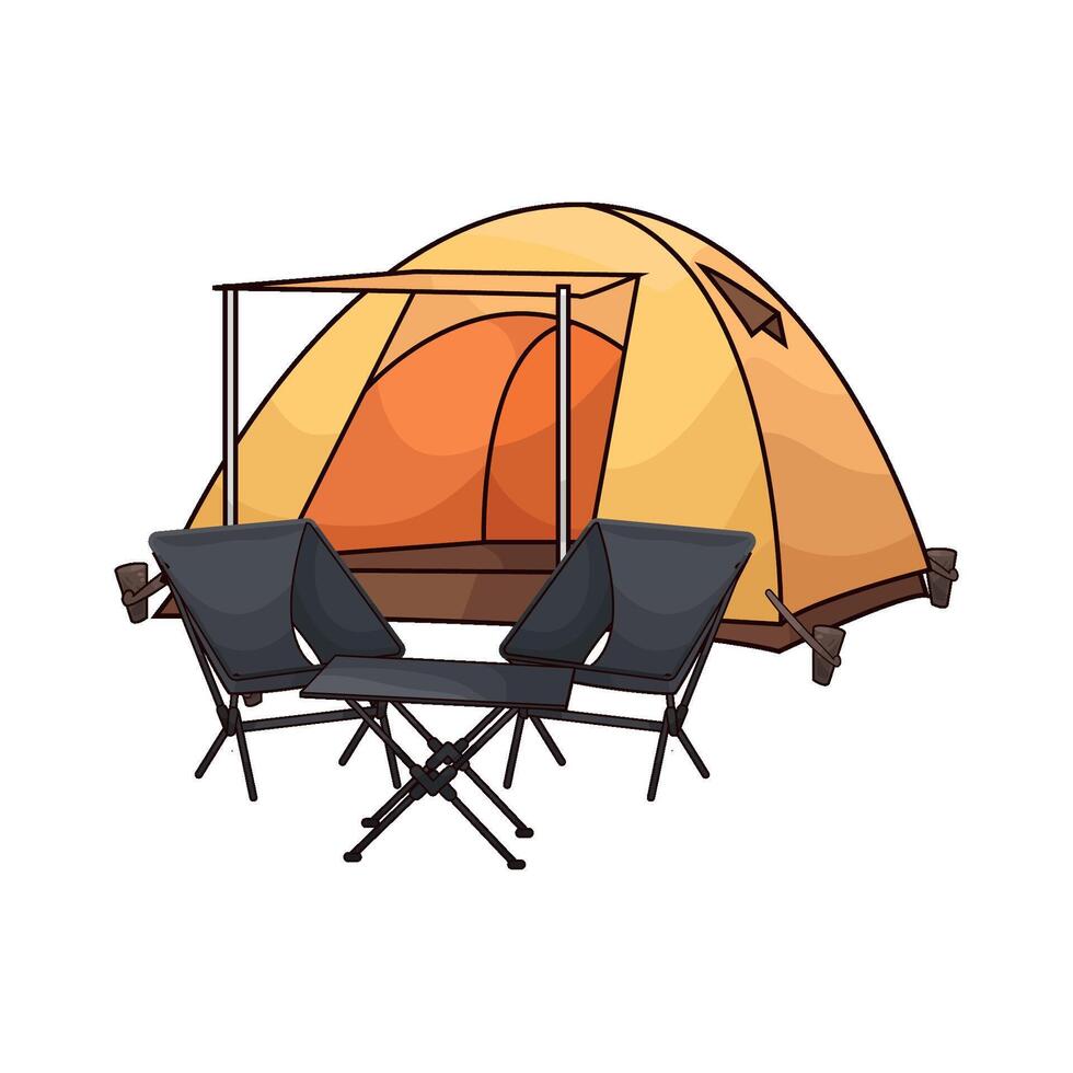 illustration of tent and camping chair vector