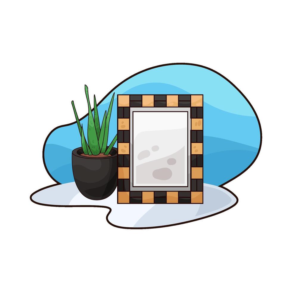 photo frame and potted plants vector