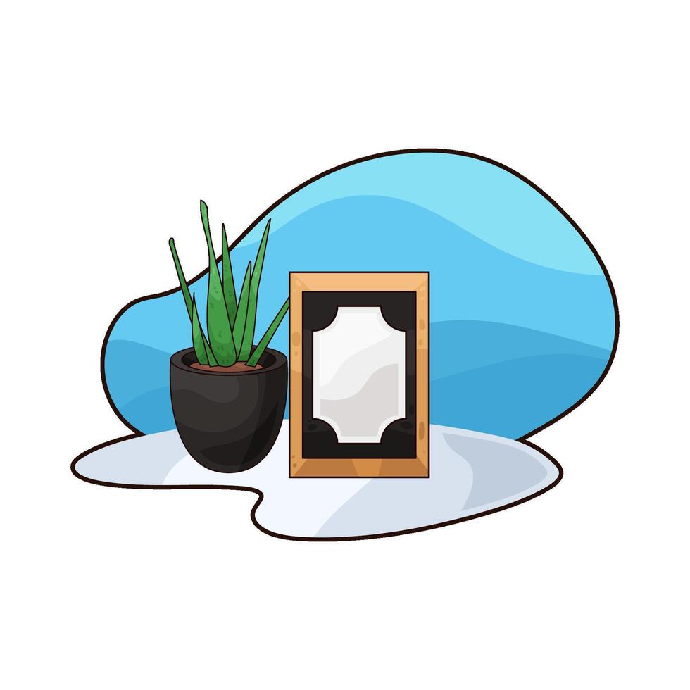 illustration of photo frame with potted plants vector