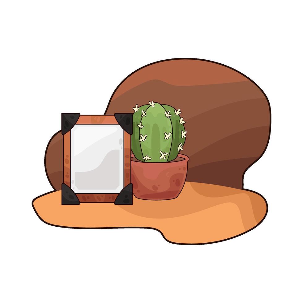 photo frame and cactus illustration vector