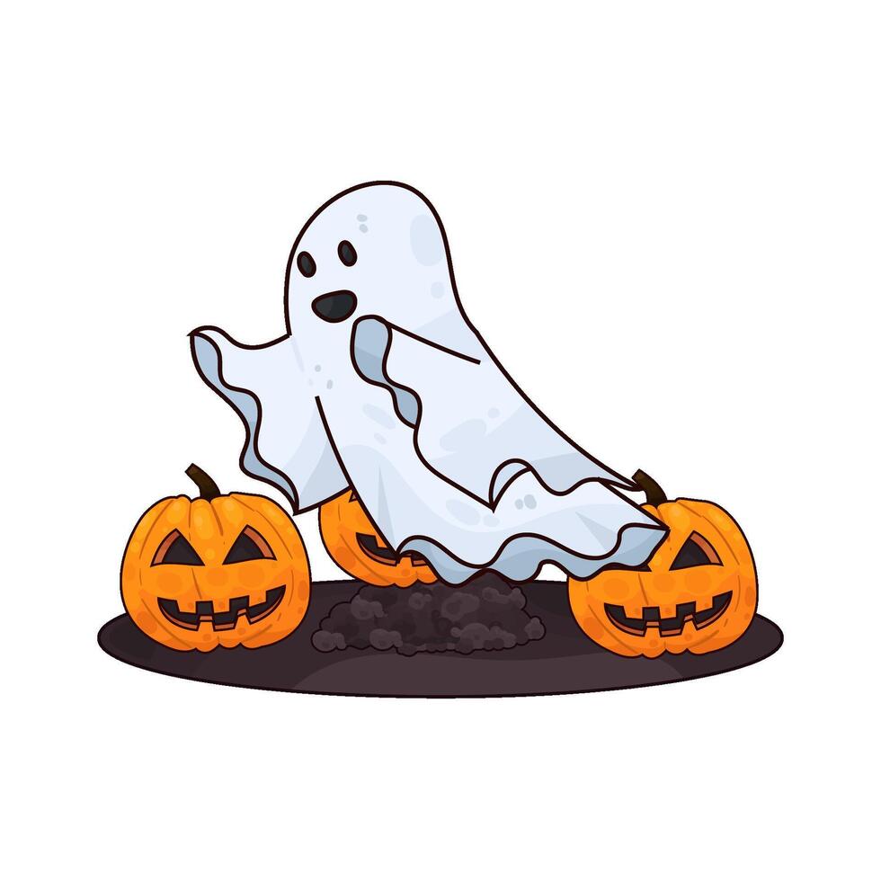 illustration of pumpkin with ghost vector