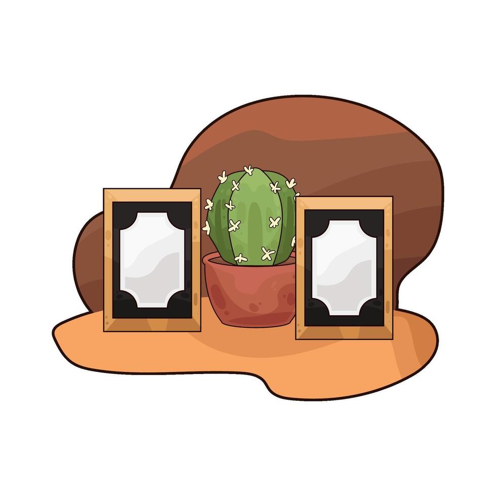 cactus plant next to the photo frame illustration vector
