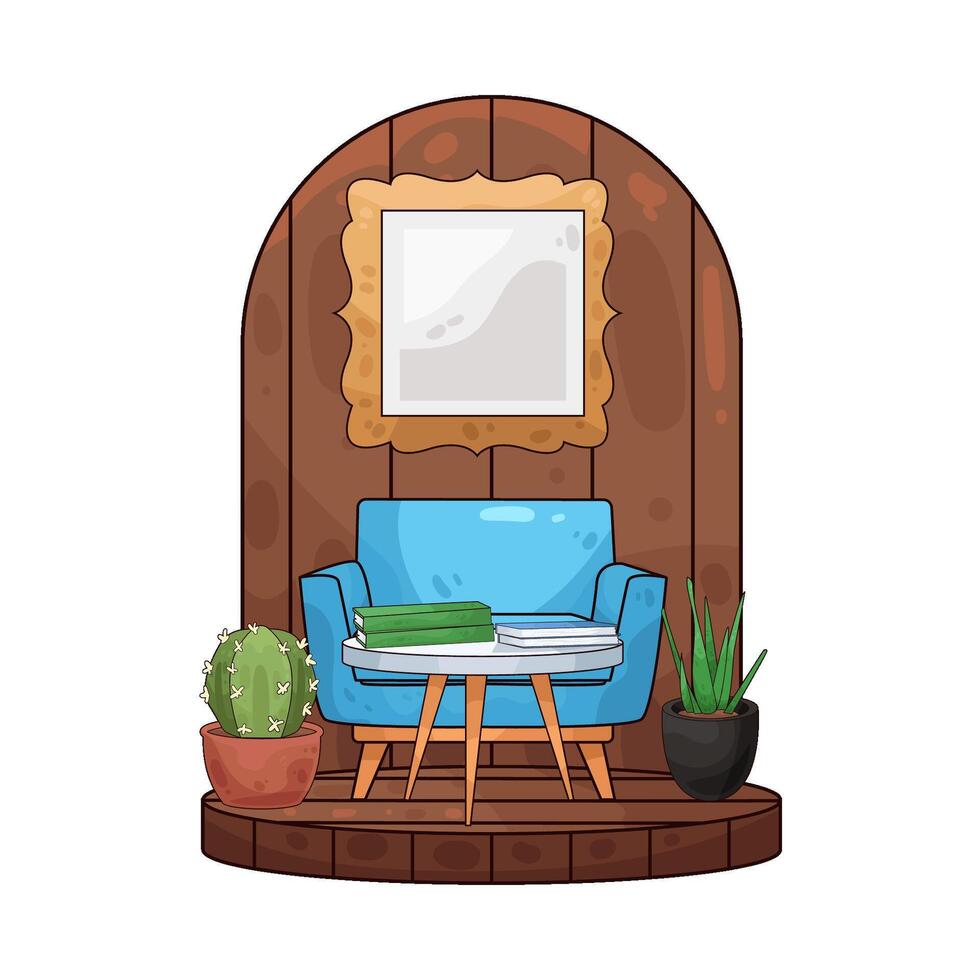 The living room is decorated with photo frames vector