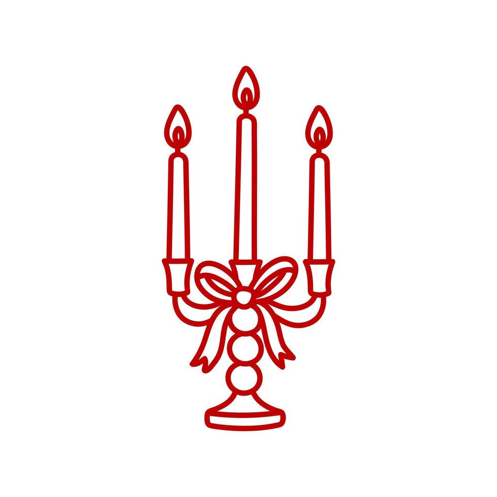 Vintage candles in beautiful candlestick decorated with coquette bow. Clipart isolated on white background vector