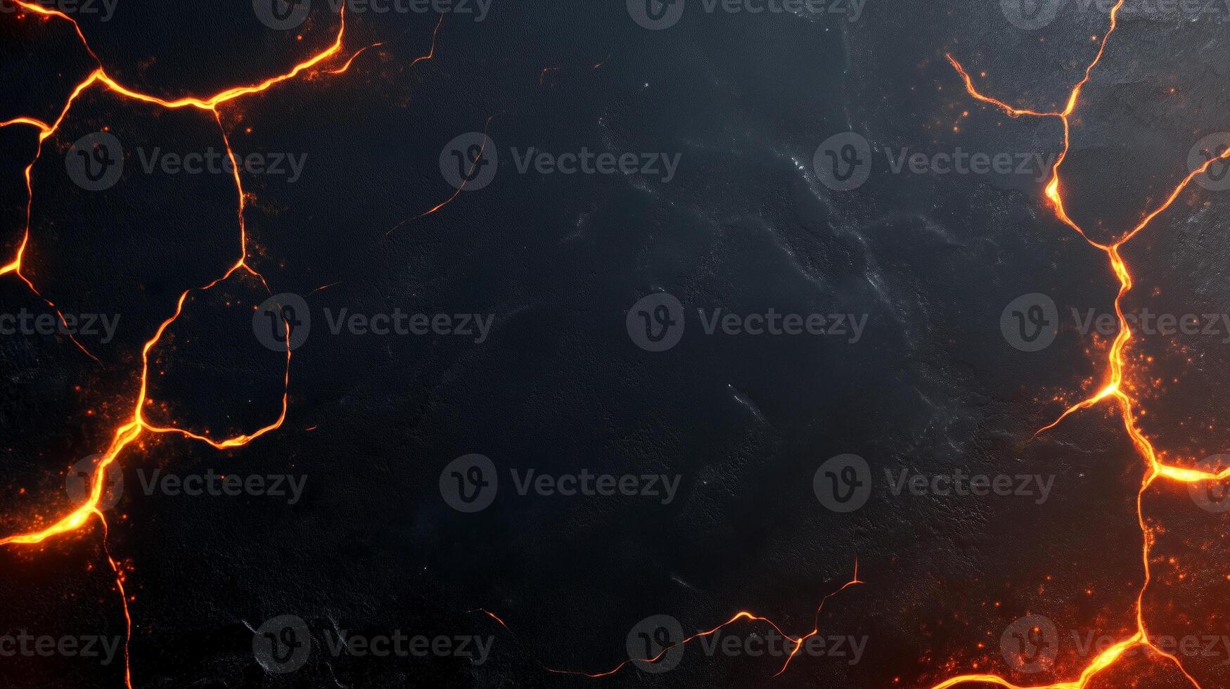 Abstract background with glowing cracks on a dark surface resembling molten lava photo