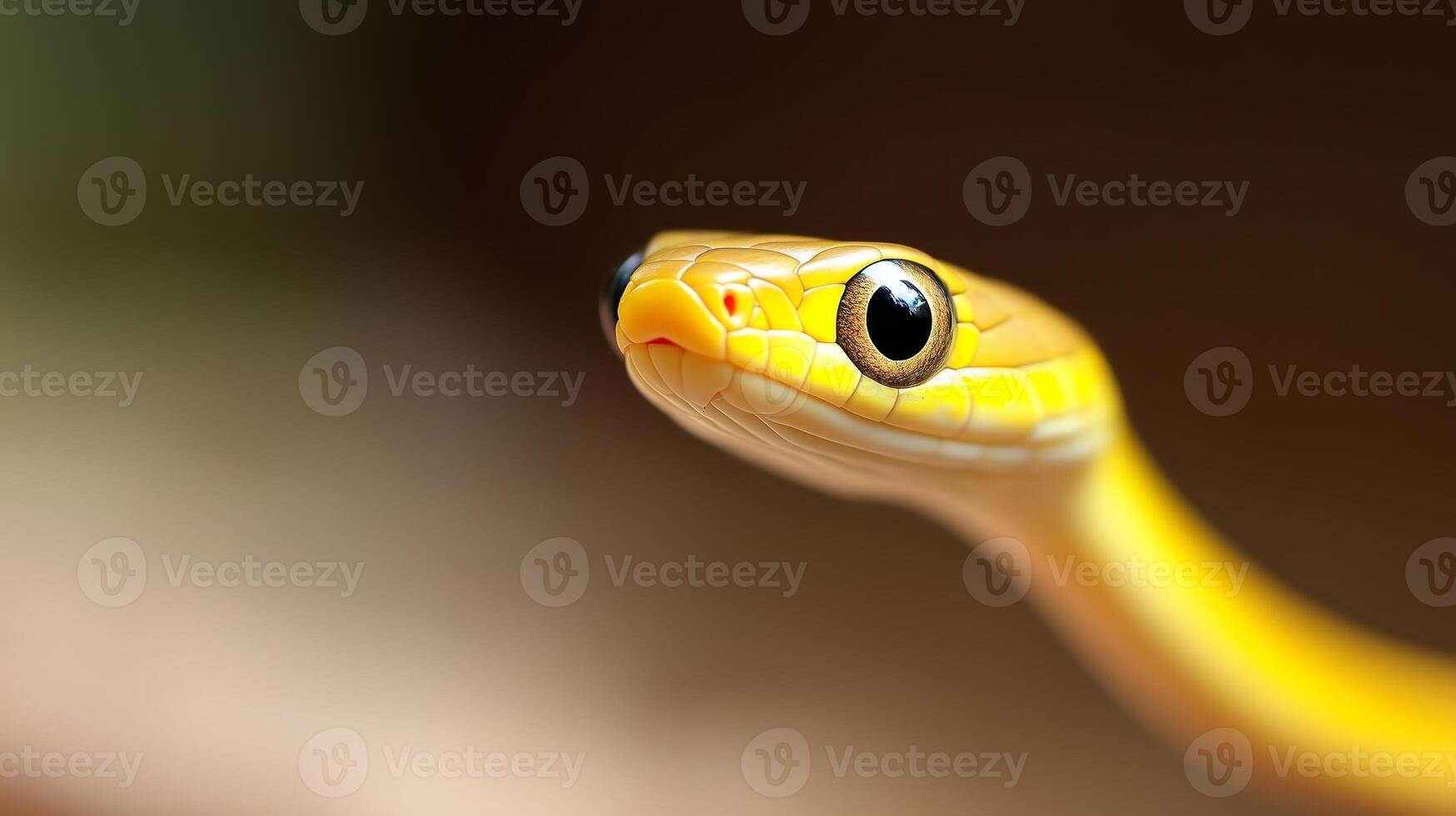 Bright yellow snake features intricate patterns and sharp eyes in a natural habitat setting photo