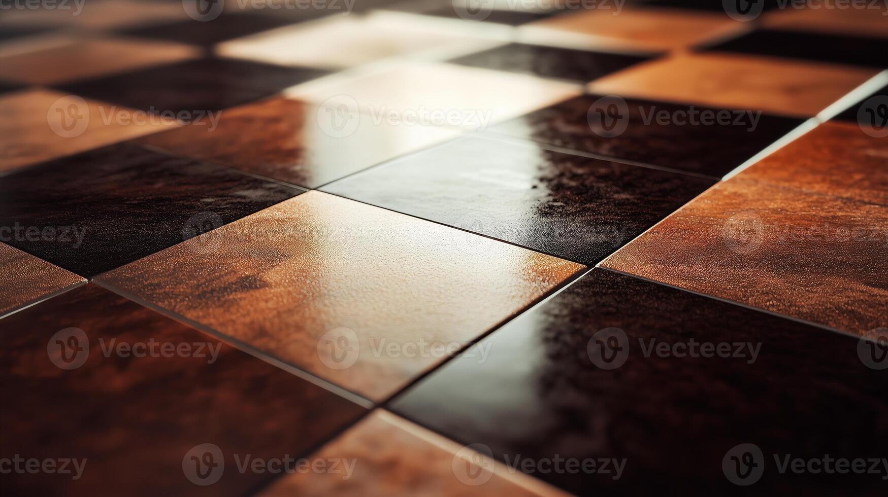 Textured wooden floor with alternating dark and light tiles in a contemporary setting and natural light streaming through photo
