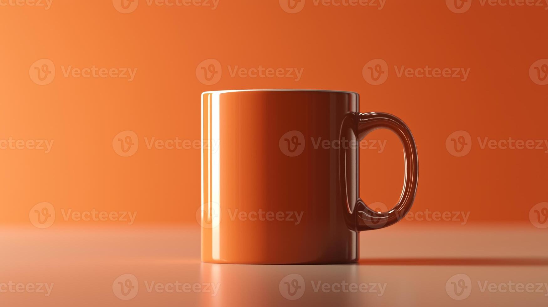 Bright orange mug on a smooth surface with matching background creates a warm, inviting atmosphere in the kitchen photo