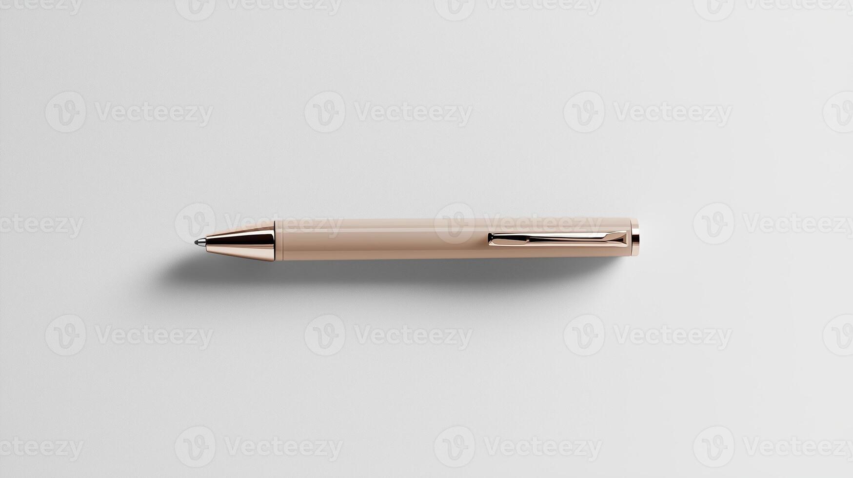 Sleek silver pen resting on a clean white background, conveying simplicity and elegance in design and functionality photo
