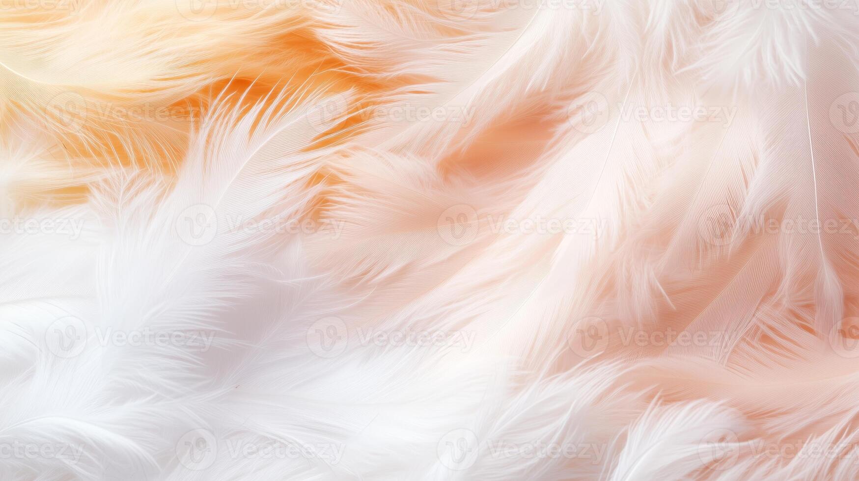 Soft and fluffy feathers in shades of white and peach arranged artistically for background use photo
