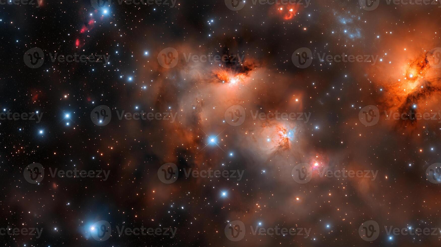 Celestial view of vibrant nebulae and distant stars in the night sky photo