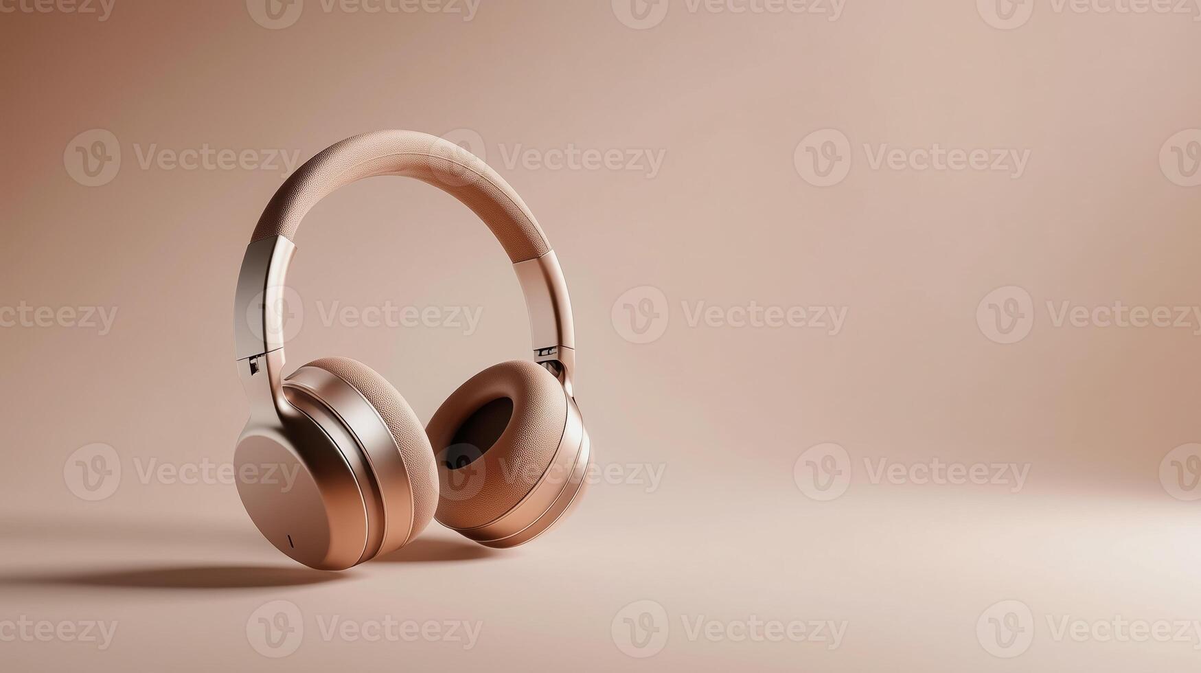 Stylish headphones with elegant design showcasing smooth curves and a minimalistic aesthetic on a soft beige background photo