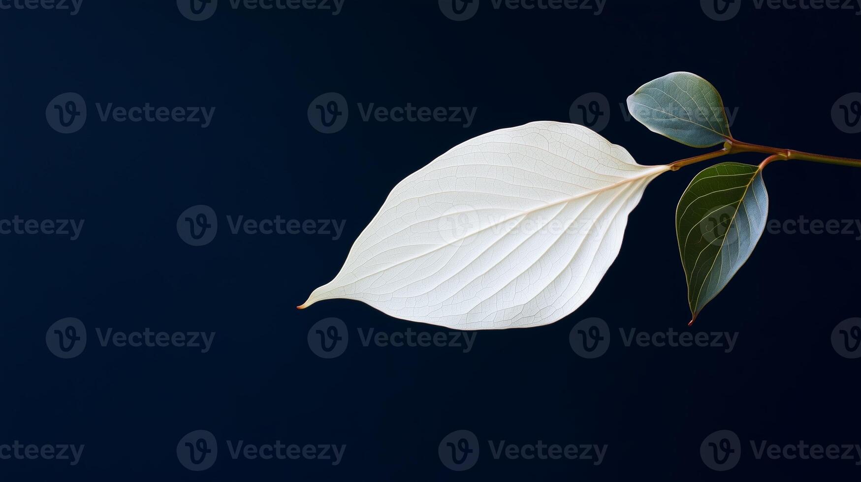Elegant white leaf on dark background showcases nature's simplicity and beauty in a minimalist composition photo