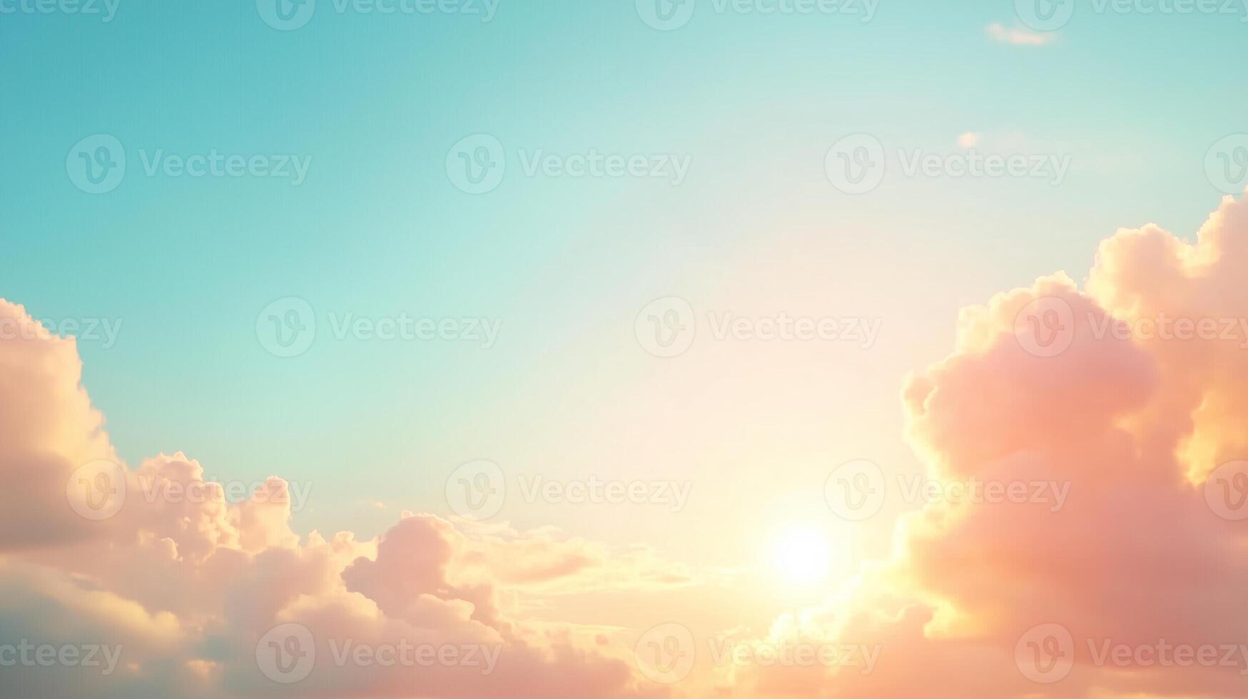Bright and serene sunset with colorful clouds reflecting golden light in the evening sky photo