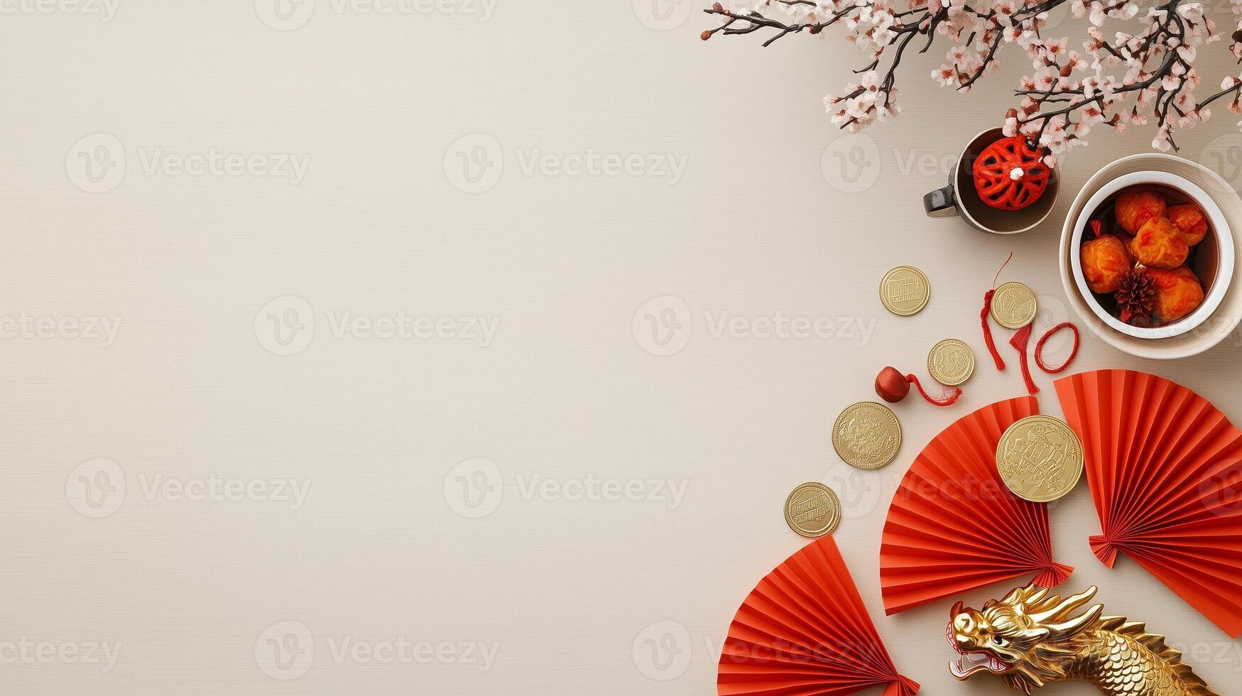 Celebrating Lunar New Year with traditional decorations and symbols of prosperity photo