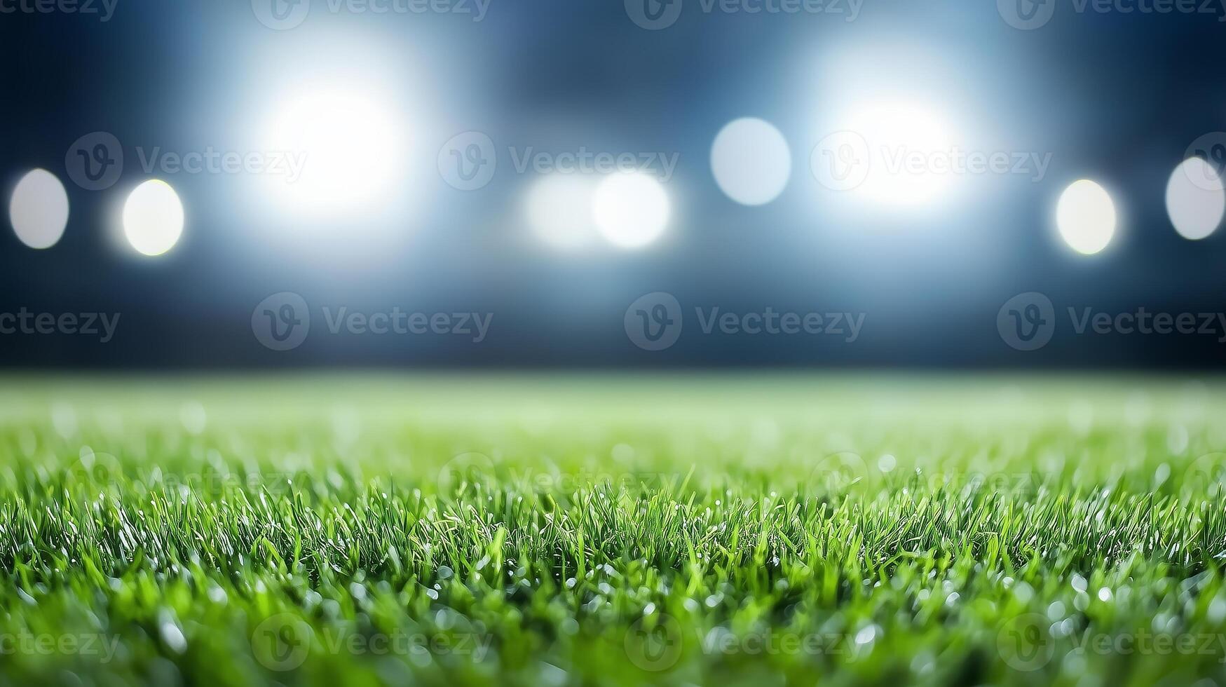 Field illuminated by bright floodlights during a night sporting event with freshly cut grass photo