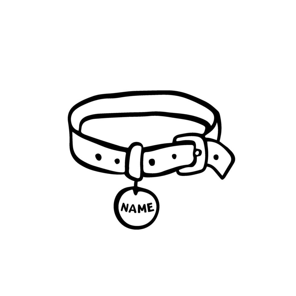 Cat collar. Hand drawn pet accessory. Sketch style Illustration of Pets, cats. For Pet shops, logo, postcards. Funny Crooked doodle icon. vector