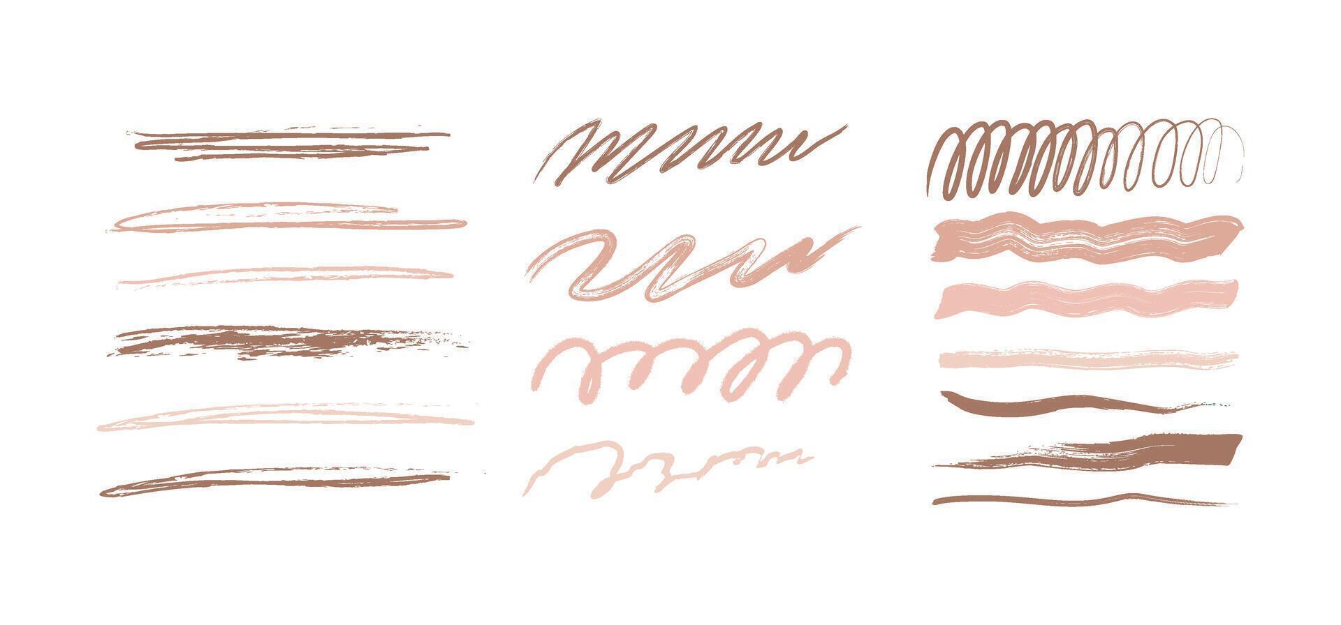 Set of colored marker drawings or pencils of abstract banner. Mocha, coffee and cappuccino colored pencil scribble set. Childish drawing. Wavy lines. Colors of 2025 Mousse. Illustration. vector