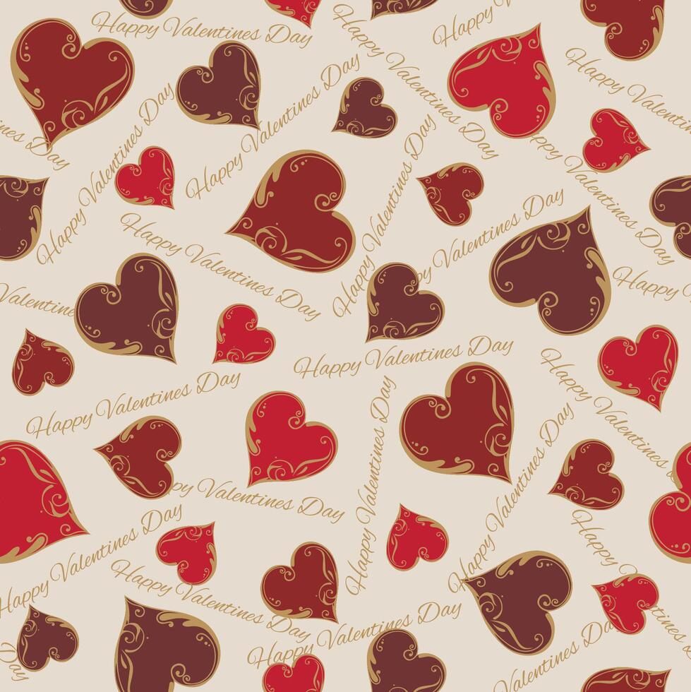 Seamless Valentine Elegant Heart With Swirls And Happy Valentines Day Text vector