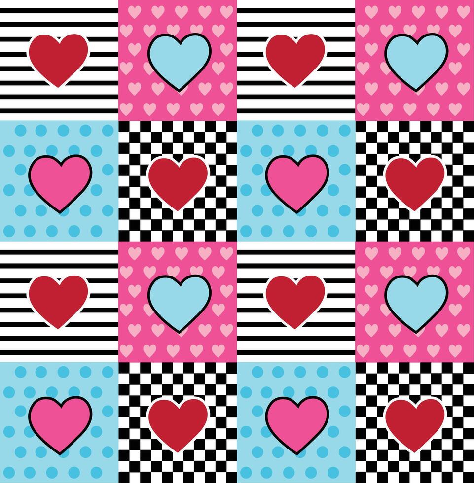 Seamless check heart Fun Valentine Pattern vector