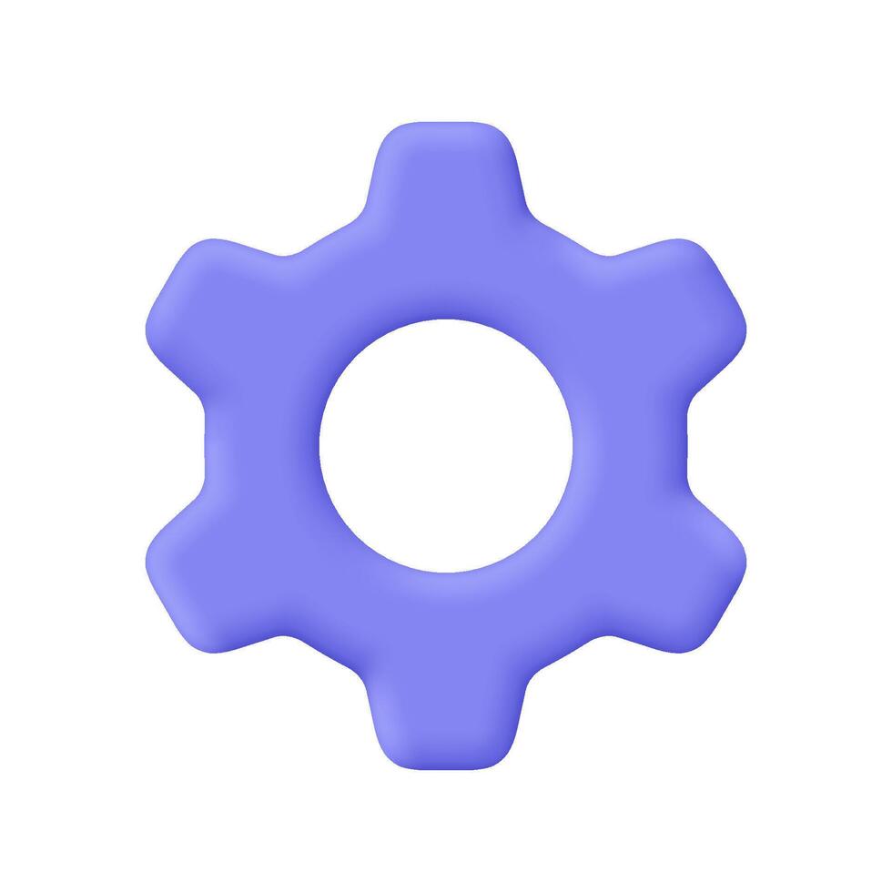 Violet purple gear, setting symbol. Technical support, repair, service, optimization and workflow concept. 3d icon. Cartoon minimal style. vector