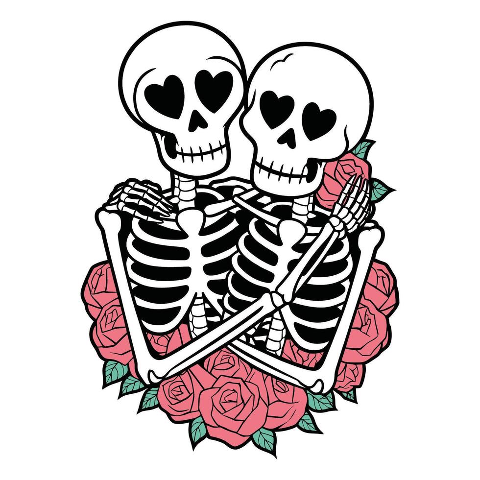 Skeletons in Love with Roses Illustration vector