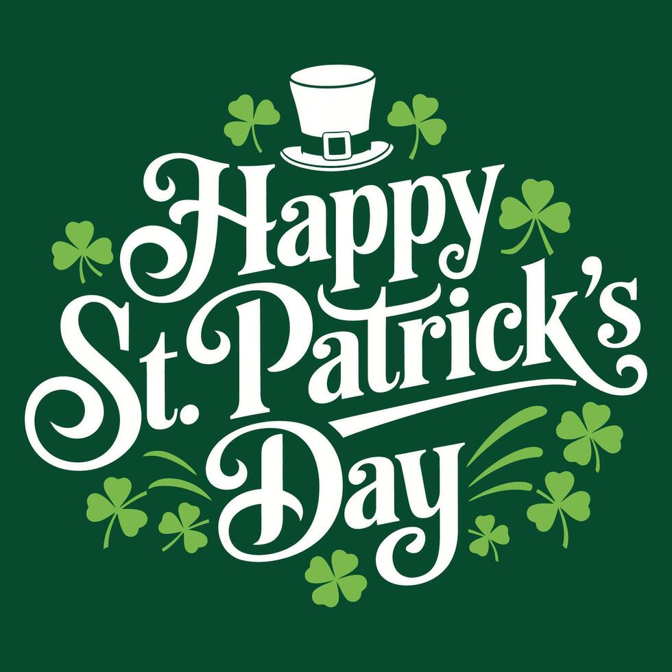 Happy St. Patrick's Day Typography with Clover and Hat vector