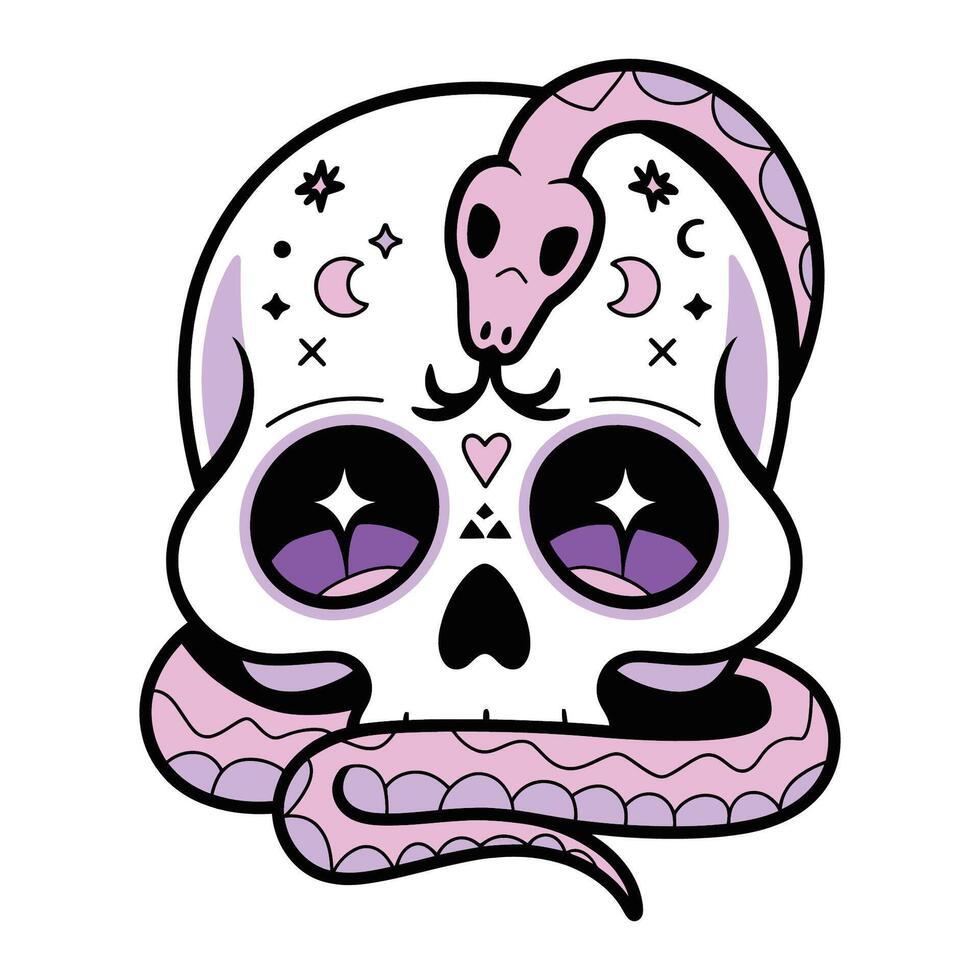 Mystical Skull with Pink Snake Illustration vector