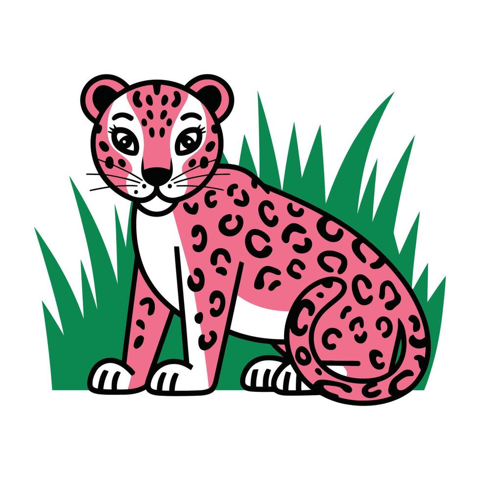 Pink Leopard Sitting in Grass Illustration vector