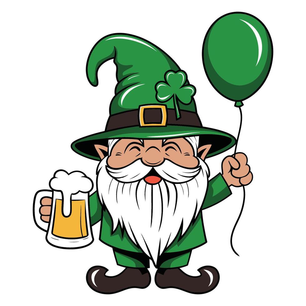 Leprechaun with Beer and Balloon St. Patrick's Day Illustration vector