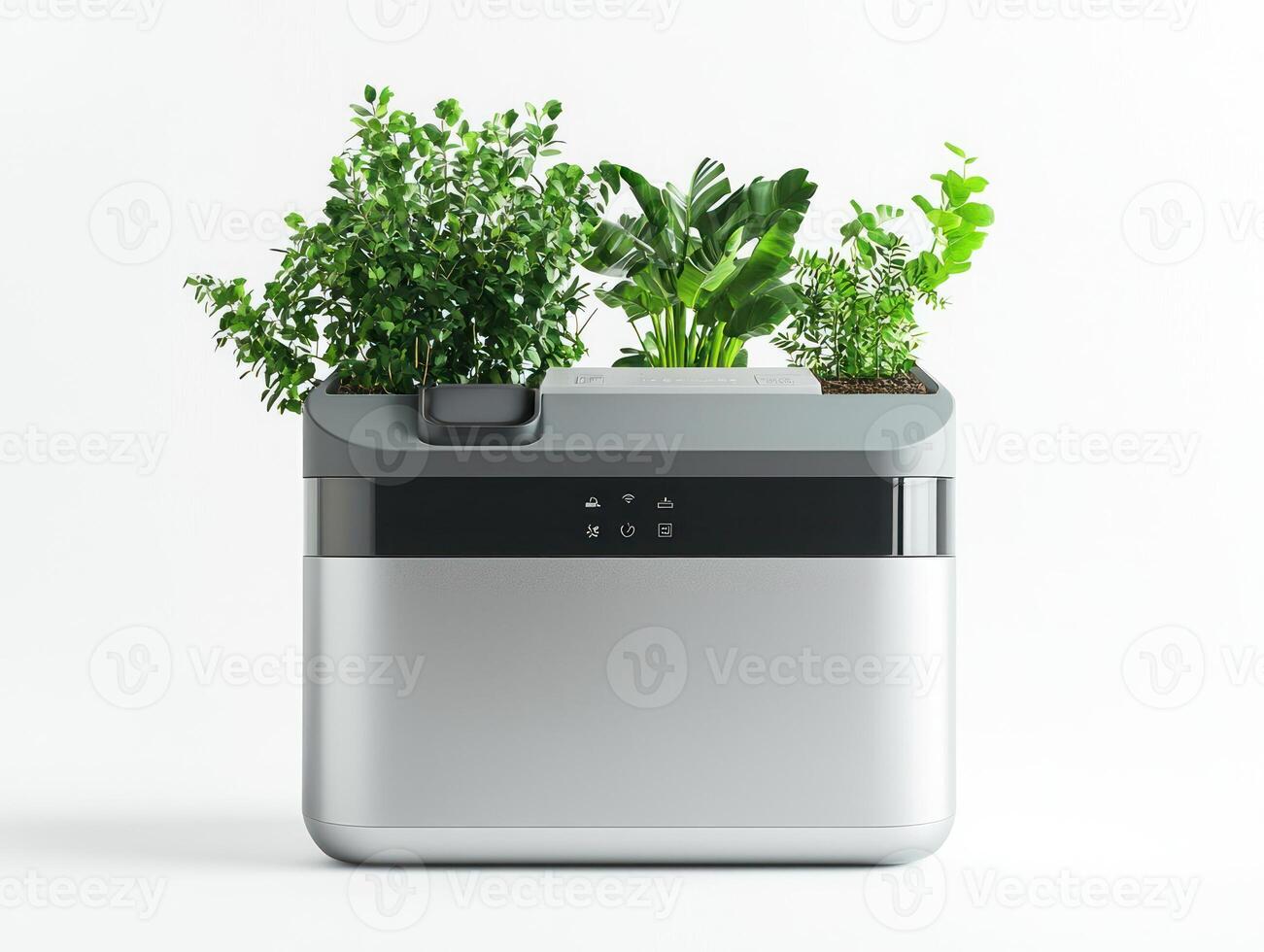 Silver box with plants inside of it photo