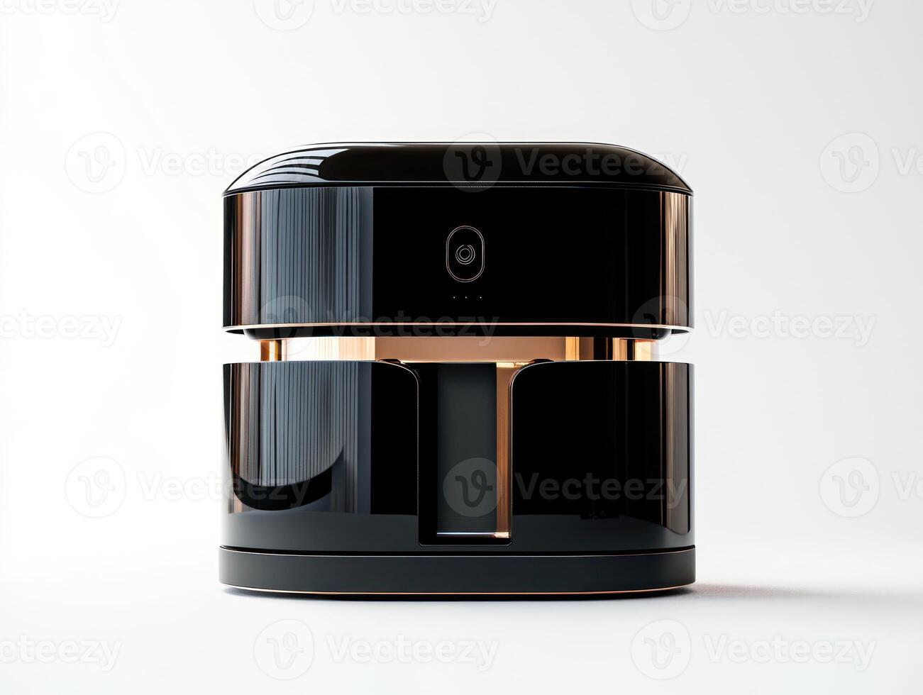 Black object with a gold trim sits on a white background photo