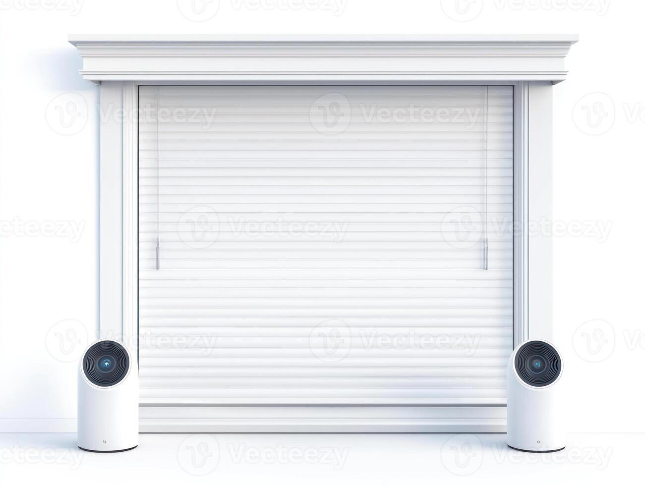 White door with two fans on either side of it photo