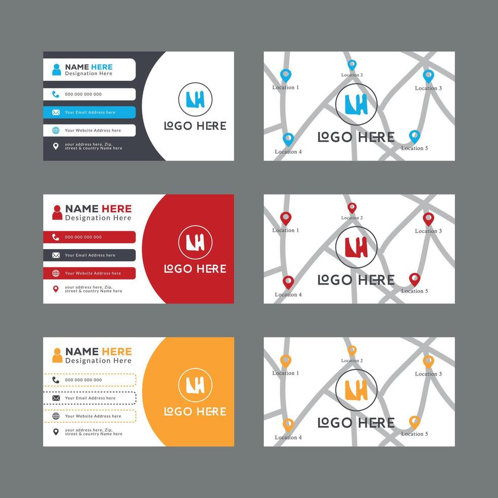 Concept Business Card Template Design Three Different Full Editable Elegant Creative For Company vector