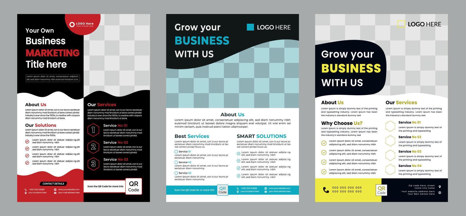 1 File 3 Concept Marketing Flyer Design Bundle For Business Advertisement Poster Creativity Commercial Presentation Set Unique Agency Brochure vector
