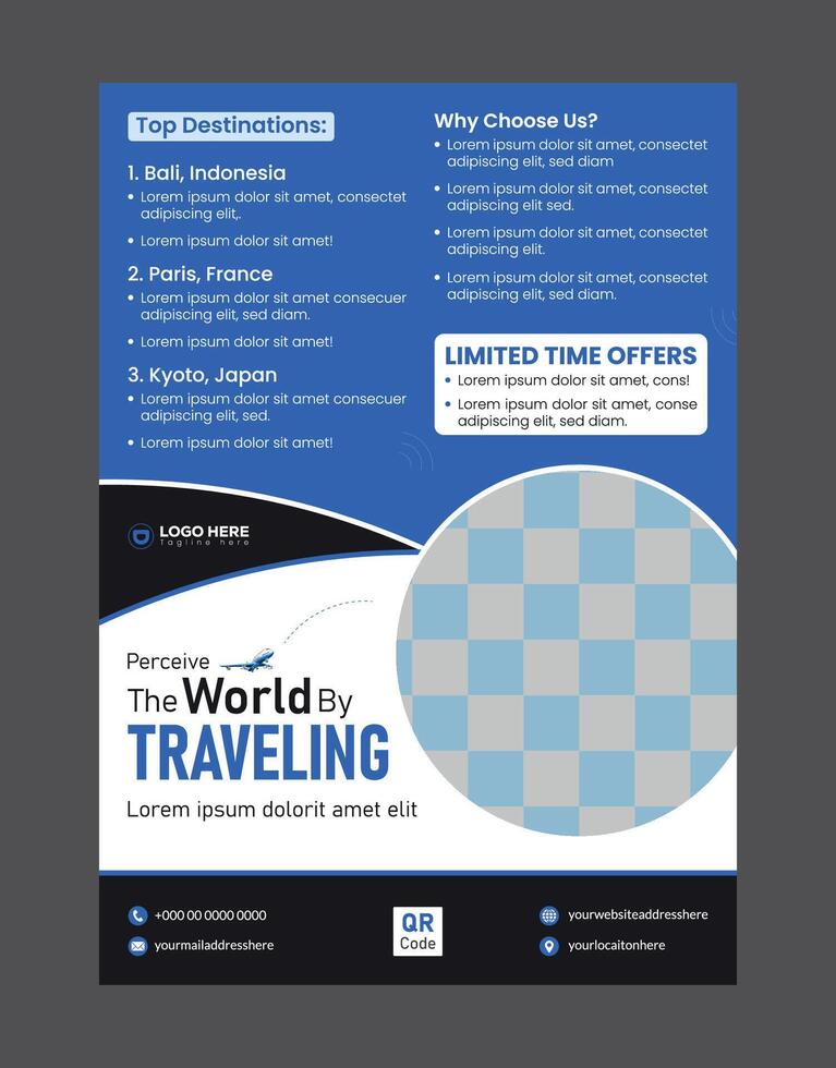Different Layout Flyer Travel Brochure Design Template For Traveling Business Well Concept Blue Color Or Editable full vector
