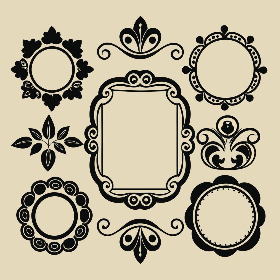 Zig zag Wavy Edge Rectangle, Oval, Circle Stickers Set. Jagged Geometric Shapes. Abstract Elements for Frame, Stamp, Template, vector
