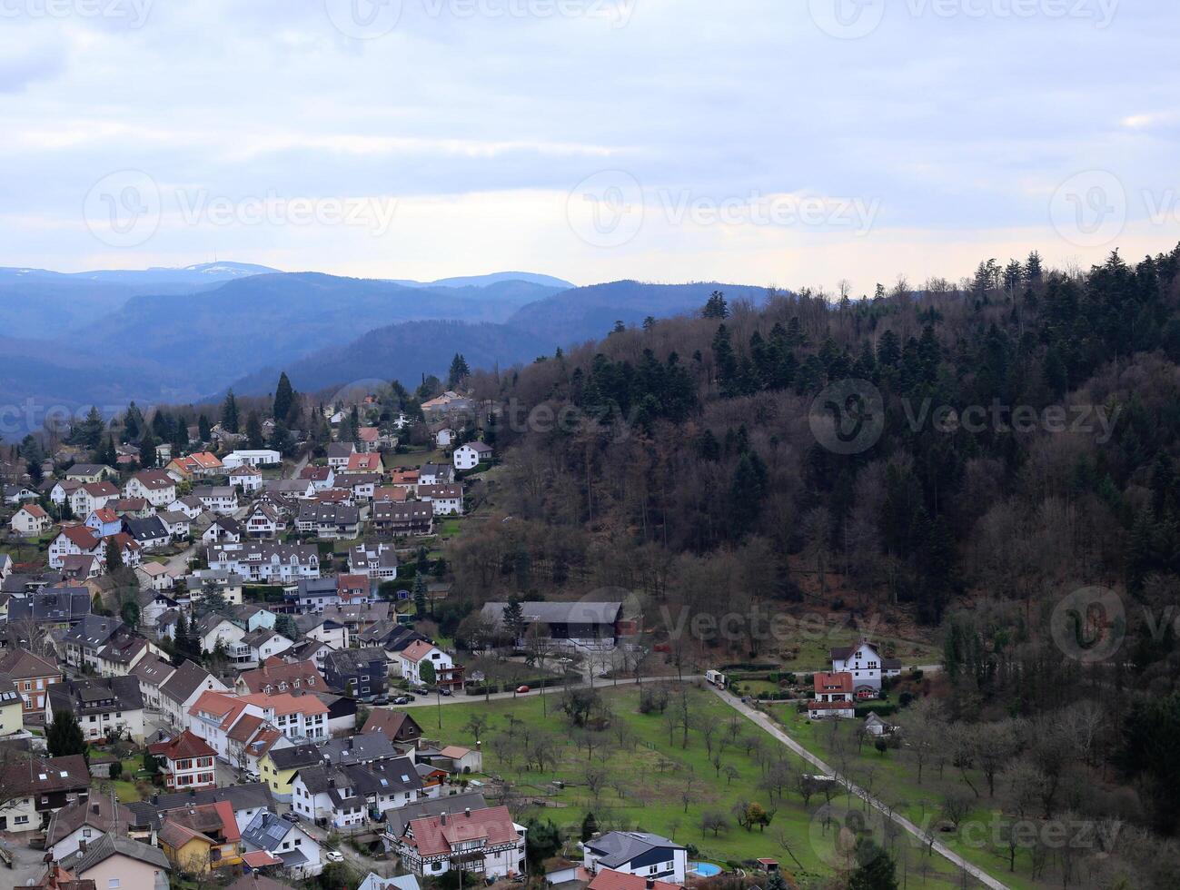View of the town Ebersteinburg, Baden-Wurttemberg, Germany, seen from the castle ruin above photo