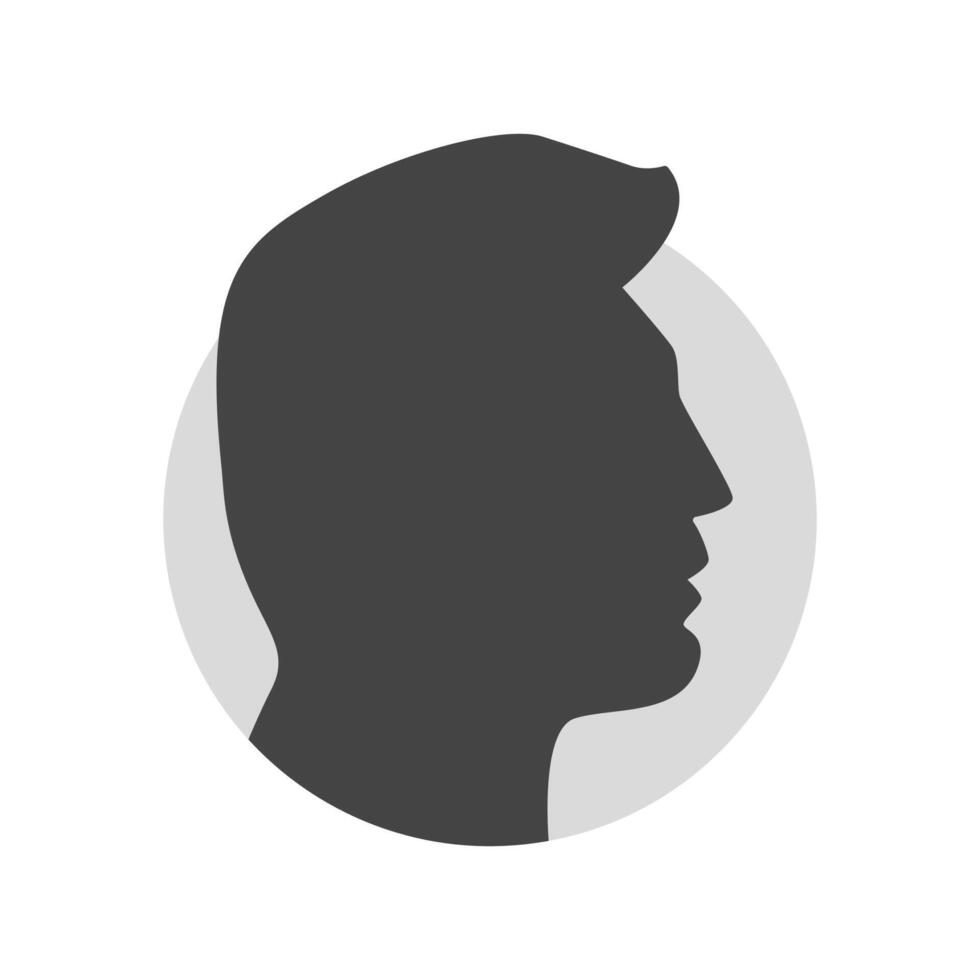 Default man profile icon. Black silhouette in gray circle vector