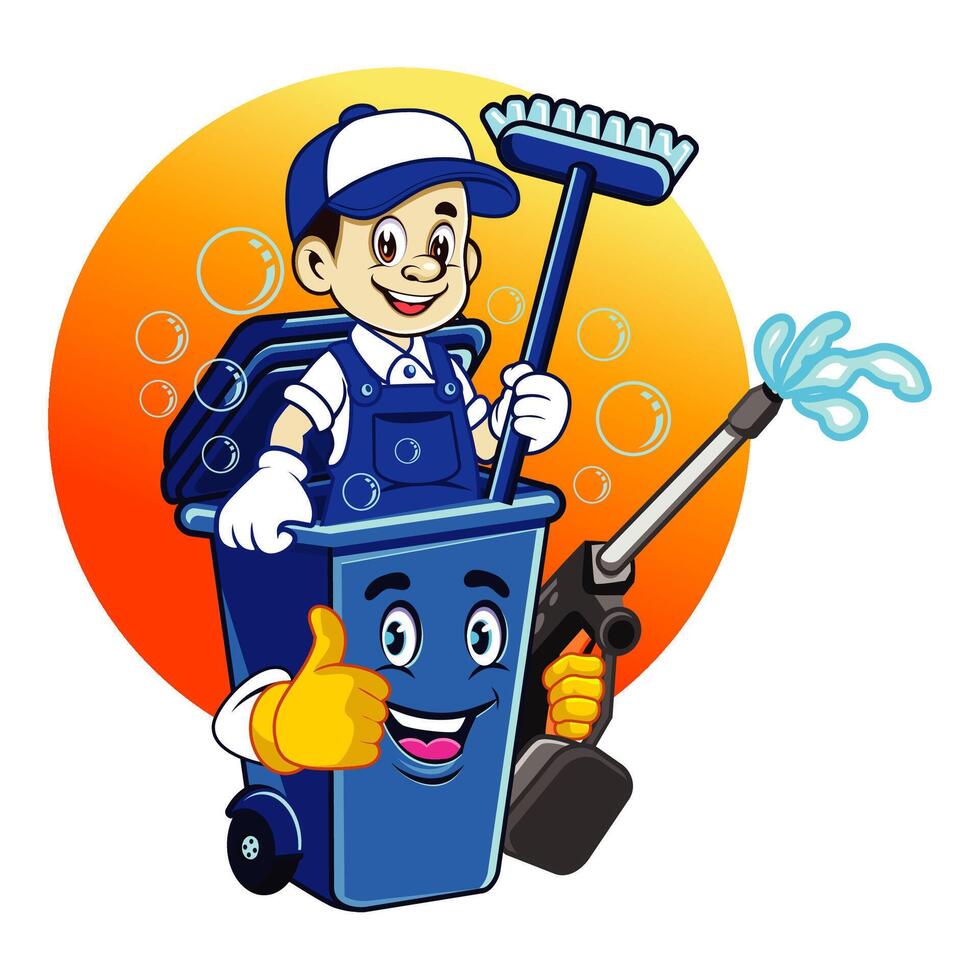 Trash Bins cleaning boy vector